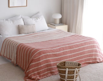 Gestreifte Tagesdecke aus Bio-Musselin, Decke aus Musselin-Baumwolle