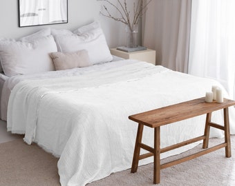 Soft White Muslin Bedspread Queen, Gauze Cotton Throw Blanket, Oversize King Coverlet, Lightweight Summer Bedspread, Large Muslin Bed Cover