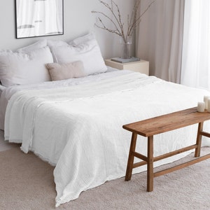 Soft White Bedspread King, Muslin Bedspread Queen, Organic Cotton Throw, Oversize Gauze Bedspread, Lightweight Summer Blanket, Home Gifts