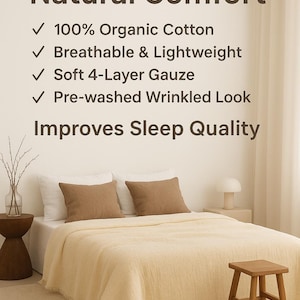 Soft Organic Cotton Blanket, Muslin Gauze Blanket King, Cotton Bedspread Queen, Muslin Throw, Gauze Bedspread King, Lightweight Bed Cover image 5