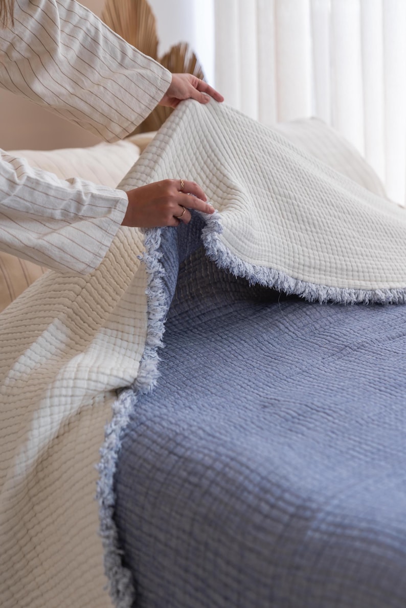 Soft Bed Comforter Bedspread, Muslin Bedspread Queen, 6 Layers Muslin