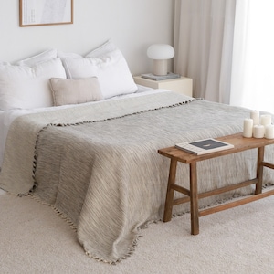 Gray Cotton throw blanket is large and soft.
Throw blanket is eco friendly gift. Organic cotton throw is all season blanket.Soft king cotton bedspread is breathable and lightweight blanket.