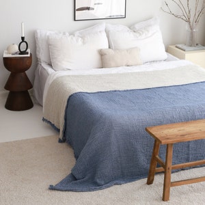 Muslin Cotton Bedspread, Organic Bedspread Queen, Twin Full Bedspread, Oversize King Blanket, 4 Layers Gauze Throw, Reversible Blanket