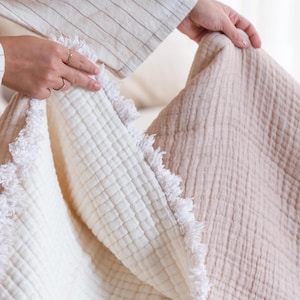 Soft Bed Comforter Bedspread, Muslin Bedspread Queen, Organic Muslin Throw Blanket, Warm Bed Coverlet, Beige Bed Spread, Housewarming Gift