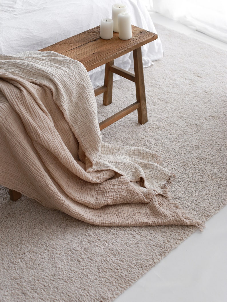 Organic Cotton Muslin Blanket, Heavy Muslin Bedspread, King Size Bed