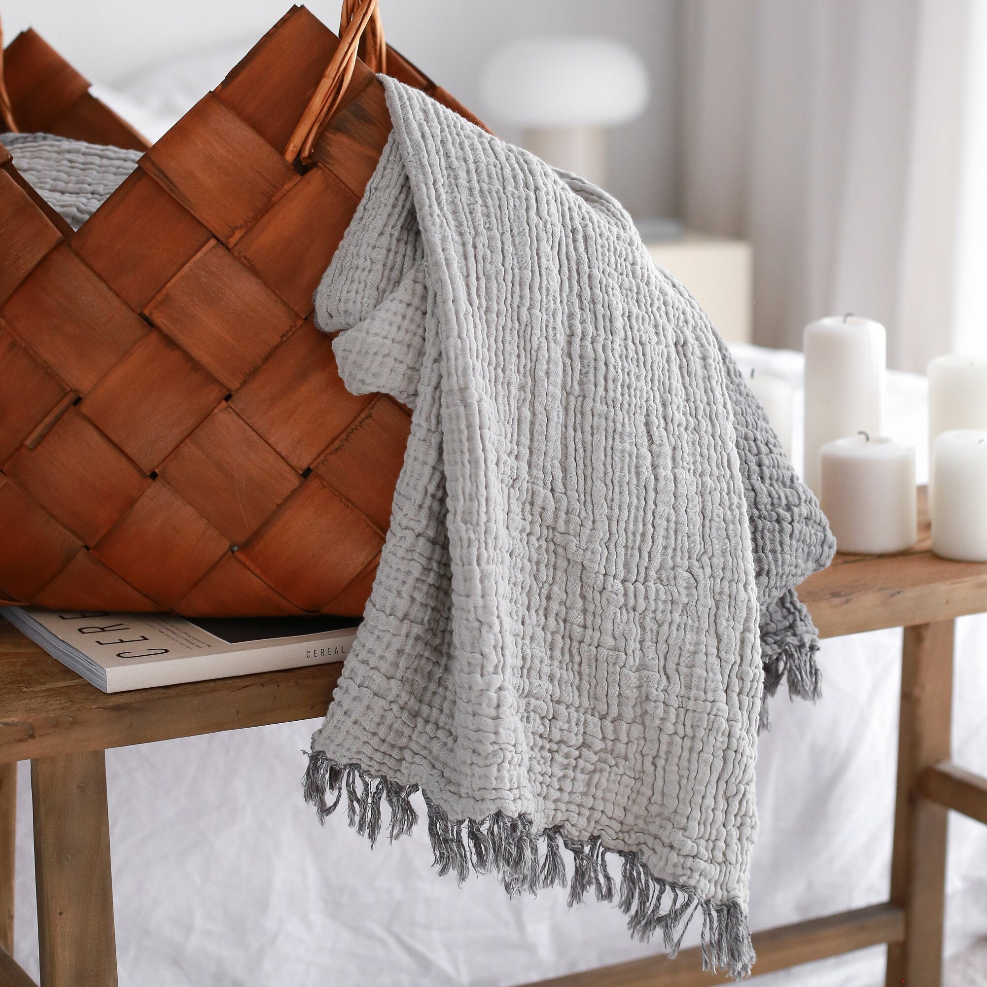 Softened Muslin Bedspread Queen, Gauze Muslin Throw Blanket, Oversize ...