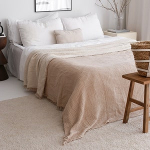 Soft Lightweight Cotton Bedspread, Organic Muslin Blanket, Turkish Cotton Bedspread, Queen King Coverlet, Boho Throw Blanket