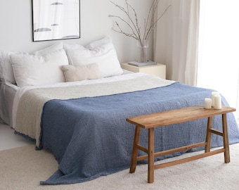 Summer Cooling Blanket, Indigo Bedspread Queen, Muslin Cotton Blanket, Organic Throw Blanket, Gauze Bed Cover, Reversible Blankets Throw