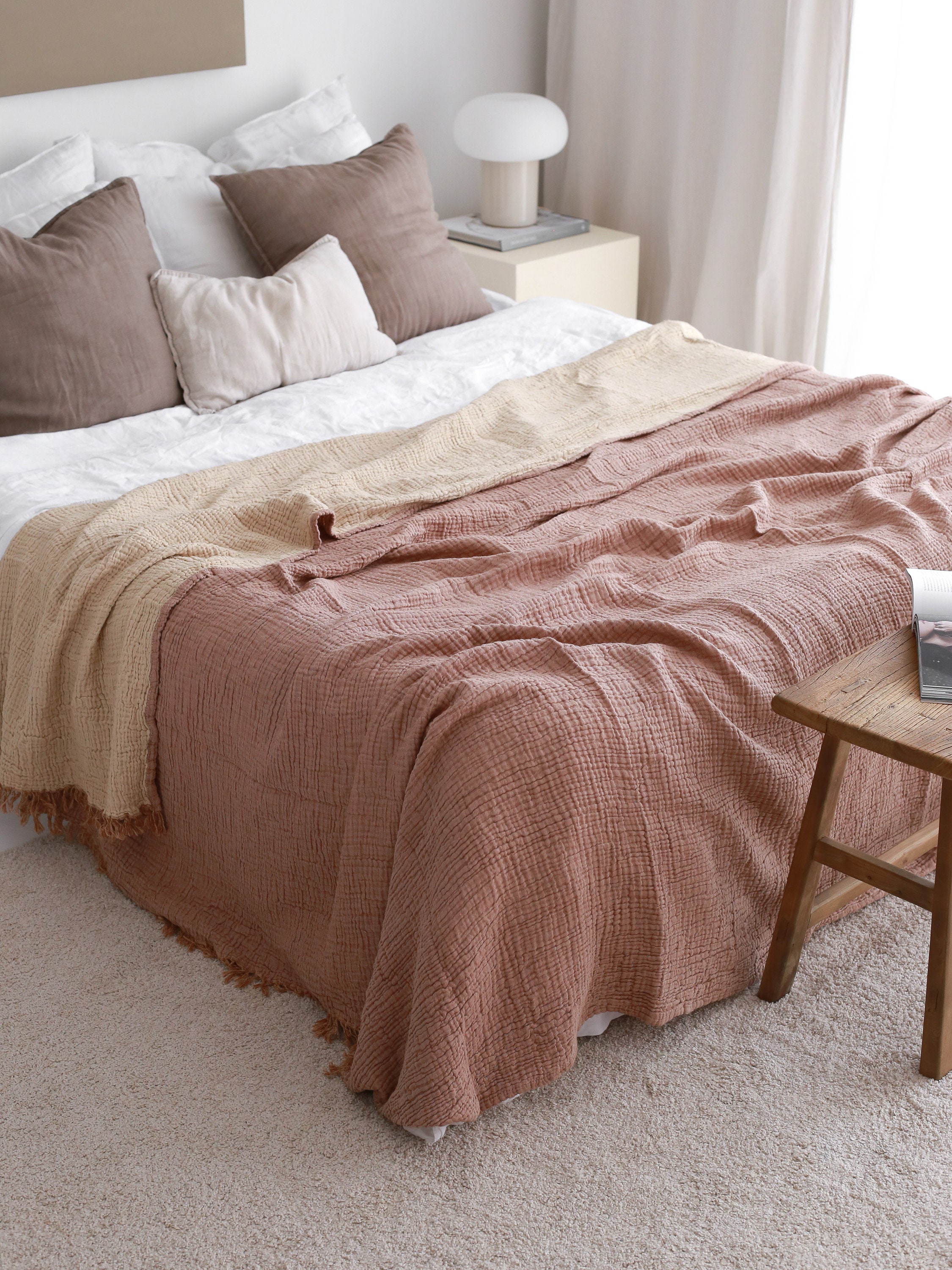 Musselin-Überwurfdecke Aus Türkischer Baumwolle – Weich, Atmungsaktiv, In Queen Size XL (ca. 241x259 Cm), Schwarz