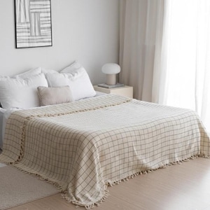 Cotton Throw Blanket, Turkish Bedspread, King Size Bed Cover, Soft Cozy Blanket