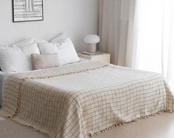 Cotton Throw Blanket, Turkish Bedspread, King Size Bed Cover, Soft Cozy Blanket
