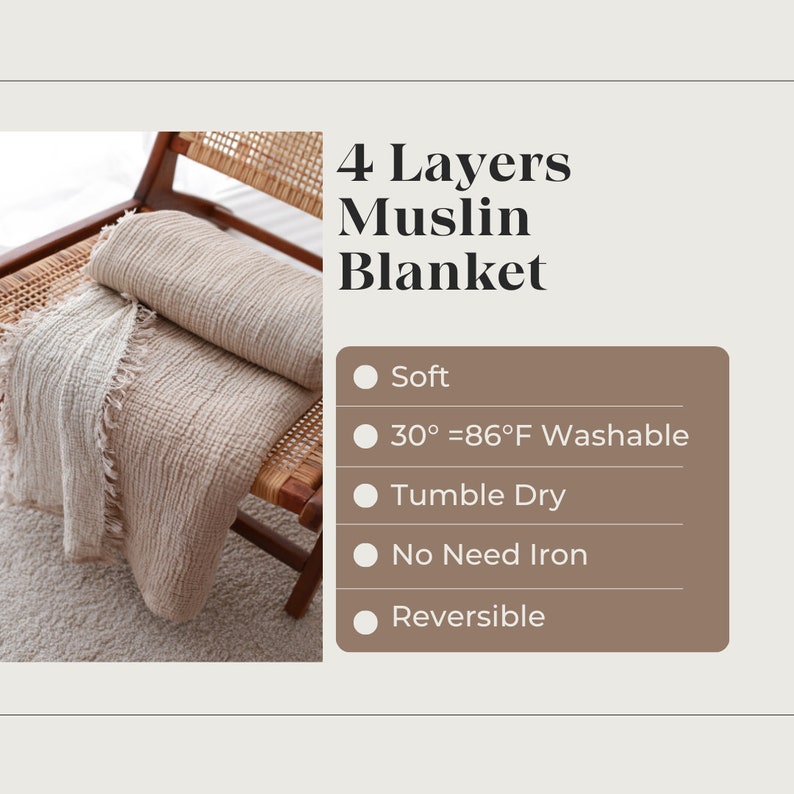 Organic Cotton Muslin Blanket, Heavy Muslin Bedspread, King Size Bed