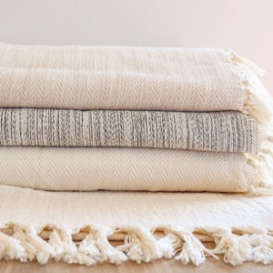 Twin Full Bedspread, Turkish Cotton Bedspread, Organic Cotton Throw Blanket, Oversize King Bedspread, Cream Bed Cover, Boho Throw Blanket