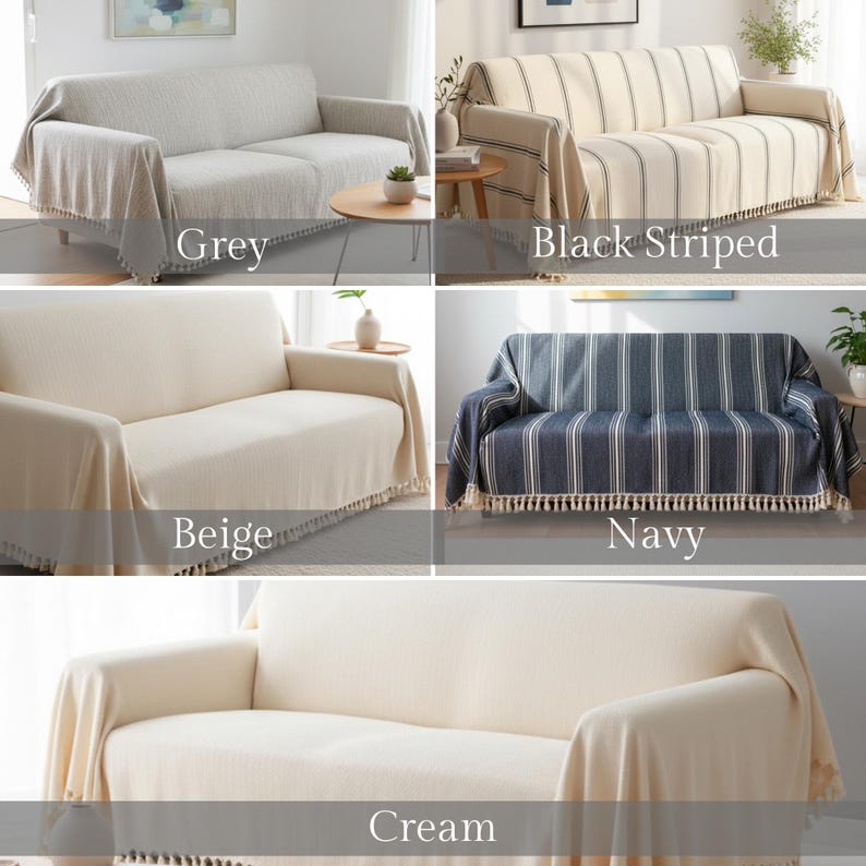 Organic Cotton Sofa Cover, Couch Throw Blanket, Soft Bedspread King Queen image 4