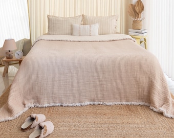 Soft Warm Comforter Bedspread, Cotton Bedspread Queen, 6 Layers Muslin Throw Blanket, Bed Coverlet