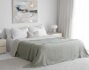 Musselin Decke, Sage Grün, Tagesdecke aus Bio-Baumwolle