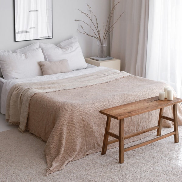 Oversize King Muslin Bedspread, Large Muslin Throw Blanket, Lightweight Bed Coverlet, Boho Bed Throw Blanket, Organic Cotton Throw Blanket