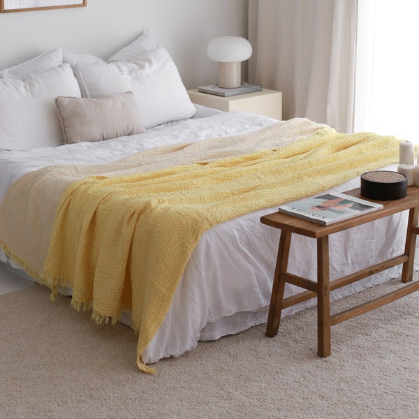Soft Muslin Throw Blanket, Muslin Bed Cover Queen King, Lightweight Summer Bedspread, King Cotton Coverlet, Organic Cotton Throw, Yellow