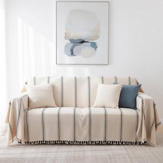 Organic Cotton Sofa Cover, Couch Throw Blanket, Soft Bedspread King Queen