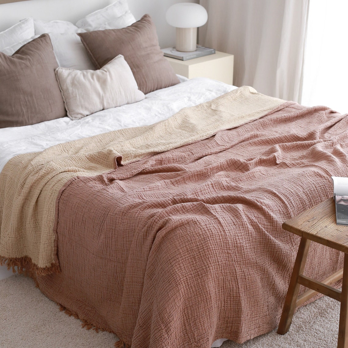 Soft Cotton Muslin Bedcover Queen Size Muslin Bedspread Etsy