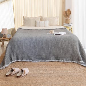 Organic Muslin Blanket, Muslin Cotton Bedspread, 6 Layers Gauze Bed Cover, Super Soft Throw Blanket, Twin Queen Bed Coverlet, Wife Mom Gift