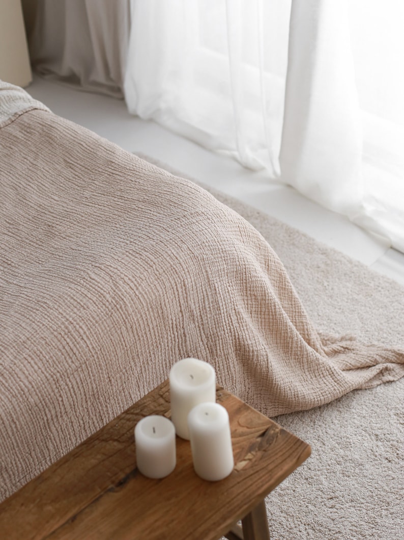 Organic Cotton Muslin Blanket, Heavy Muslin Bedspread, King Size Bed