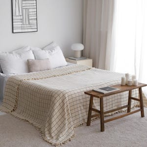 Decor Windowpane Throw Blanket, Plaid Cotton Bedspread, King Size Bed Cover, Soft Cozy Throw Blanket, Tv Lap Blanket, Warm Garden Blanket