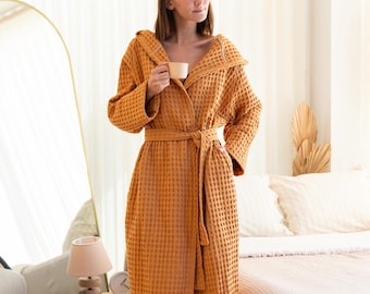 Organic Cotton Unisex Waffle Robe, Pure Cotton Bathrobe, Waffle Robe Bridesmaid, %100 Turkish Handmade Robe