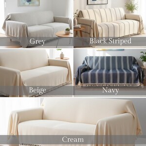 Navy Cotton Sofa Cover, Couch Throw Blanket, Organic Bedspread King image 6