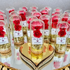 10Pcs Customizable Red Rose Gold Glitter Wedding Guest Gifts, Baby Baptism Shower Glass Rose Guest Favors, Birthday Party Return Guest Gift