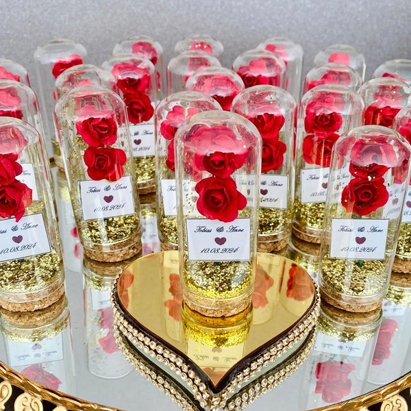 10 pcs personnalisables cadeaux d'invité de mariage paillettes d'or rose, cadeaux d'invité rose en verre de douche de baptême pour bébé, cadeau d'invité de retour de fête d'anniversaire