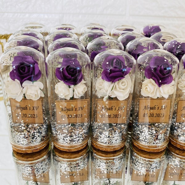 Regalo personalizado a granel para compromiso de boda de ducha, primer bebé, decoración especial, recuerdo de cristal, mejor adorno para fiesta nupcial con purpurina plateada y rosa