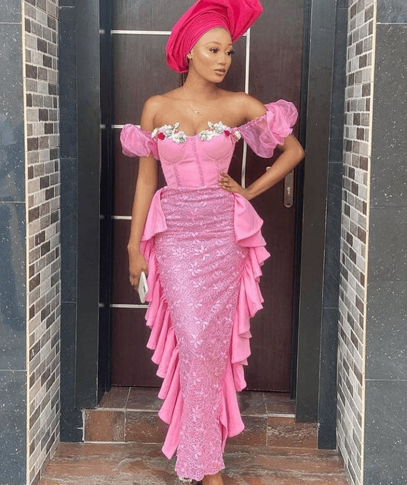 Off shoulder top aso ebi styles