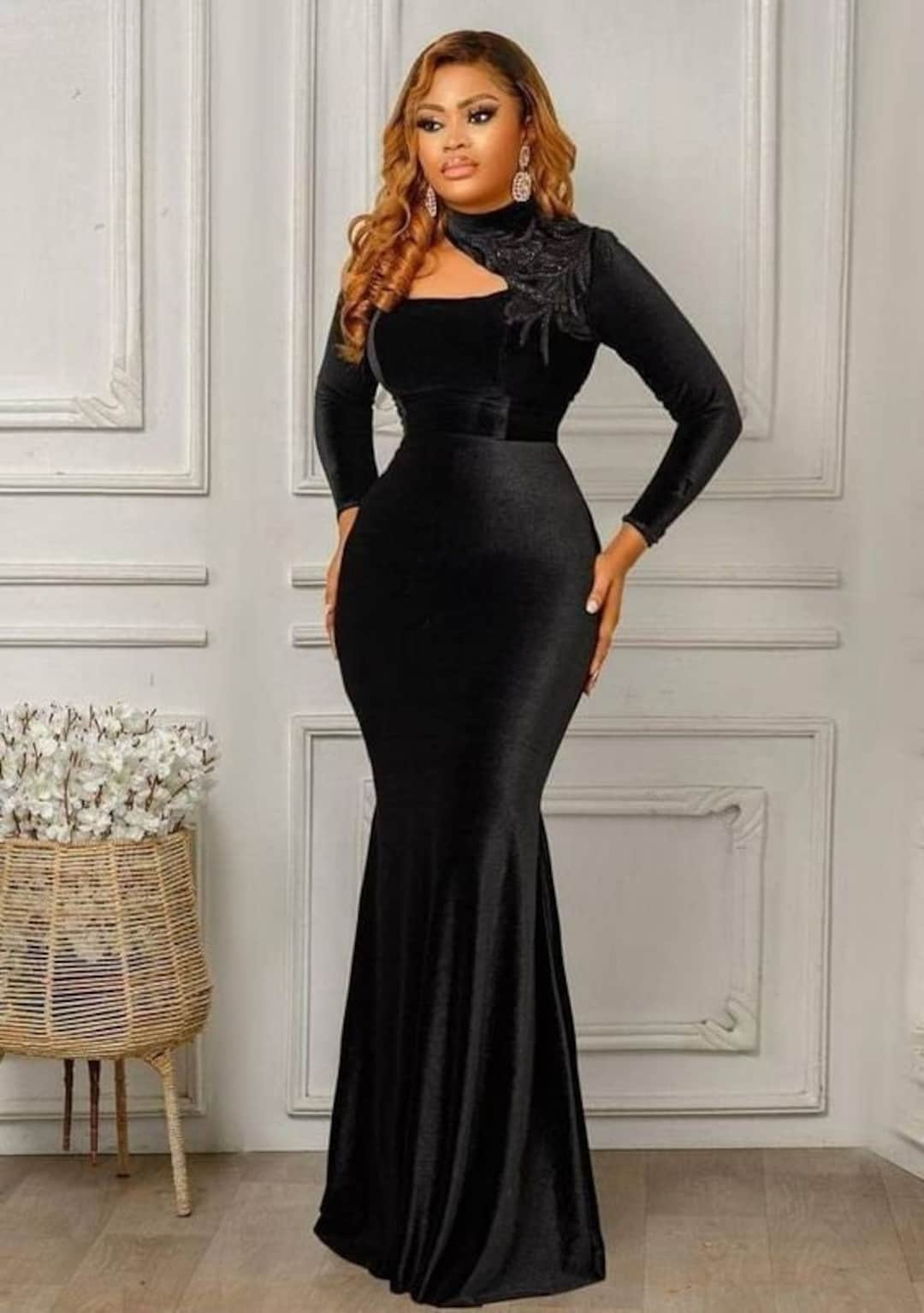 Wedding Guest, Black Velvet Gown, Owanbe , Aso Ebi Dress, Women Dress ...