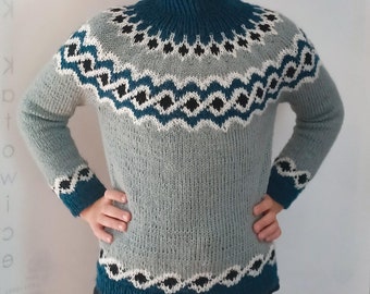 Children's Icelandic wool sweater - Lopapeysa  (size 8 - 9 years), ready to ship.
