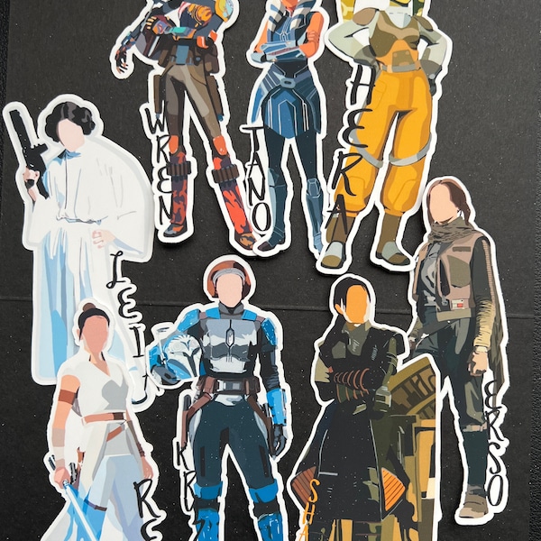 The Women of Star Wars Stickers, Ahsoka, Fennec, Hera, Leia, Padme, Rey, Sabine, Bo-Katan
