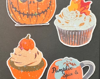 Halloween and Fall Inspired Stickers/Sticker Pack|Pumpkin Head|Cupcake|Leaves|Aesthetic|Hot Chocolate|Fall Vibes