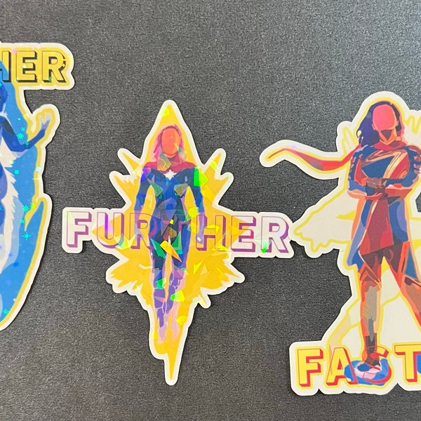 Higher, Further, Faster Holo Stickers | Carol Danvers | Monica Rambeau | Kamala Khan | Captain Marvel | Ms Marvel | Photon