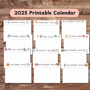 2025 Watercolor Printable Calendar for Kids Homeschool, Monthly Wall Planner, Minimalist Wall Calendar, 2025 Wall Calendar