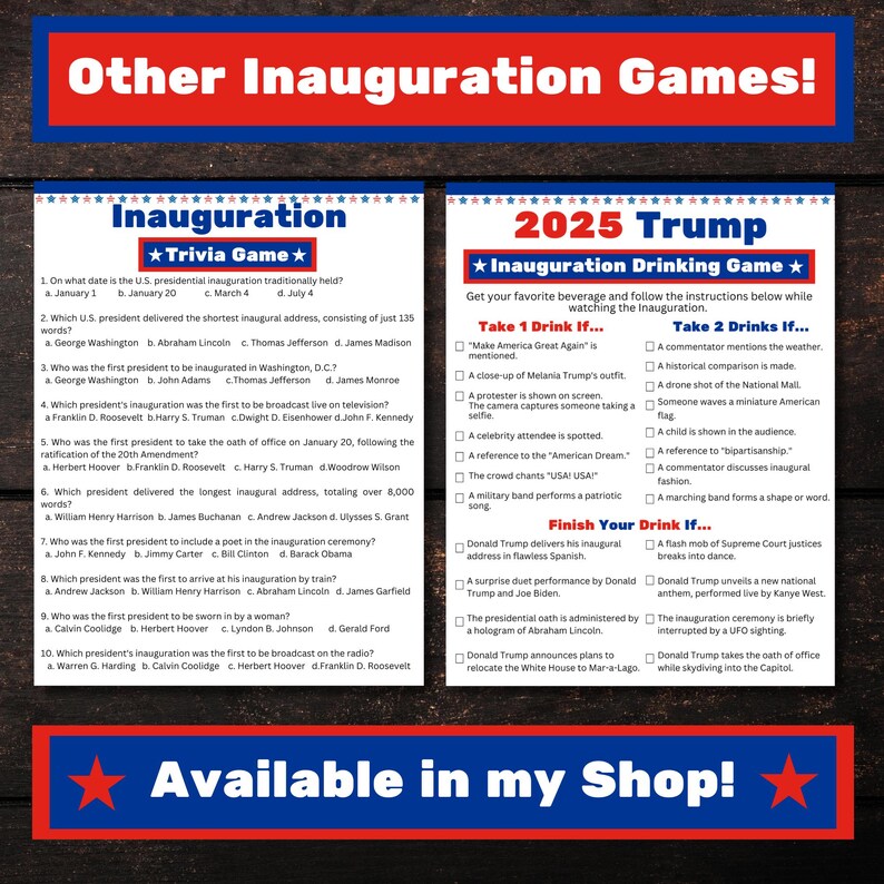 2025 Trump Presidential Inauguration Bingo Game, Presidential ...