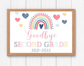 Printable Last Day of Second Grade Sign, 2nd Grade, Boho Rainbow, School Sign, Photo Prop, Instant Download