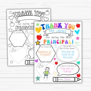 Página para colorear de agradecimiento al director de la escuela • Regalo de agradecimiento imprimible • Idea de regalo para el director • Descarga instantánea