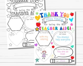 Teacher Aide Appreciation Coloring Page • Printable Thank You Gift • Teacher Assistant Gift Idea • Instant Download