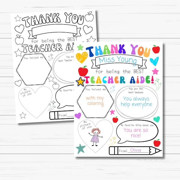 Teacher Aide Appreciation Coloring Page • Printable Thank You Gift • Teacher Assistant Gift Idea • Instant Download