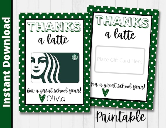 PRINTABLE Starbucks Gift Card Holder, End of School Year, School