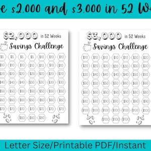 Save 2000 or 3000 in 52 Weeks, Saving Printable, No Spend Challenge, Money Printable, Savings Bundle, Save Money