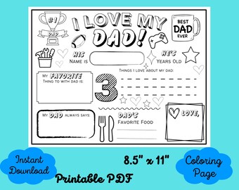 Pagina da colorare per la festa del papà, Pagina da colorare per il compleanno di papà, Tutto su papà stampabile, Festa del papà stampabile, stampabile per bambini, Festa del papà