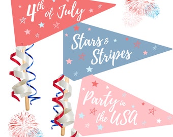 4th of July Pennant Flag, 4th of July Photo Props, 4th of July Kids Printable, 4th of July Party Decor, Party in the USA, Instant Download