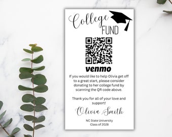College Fund QR Card, Graduation QR Code Card Printable, Graduation Venmo Card Template, Graduation Donation, Graduation Printable