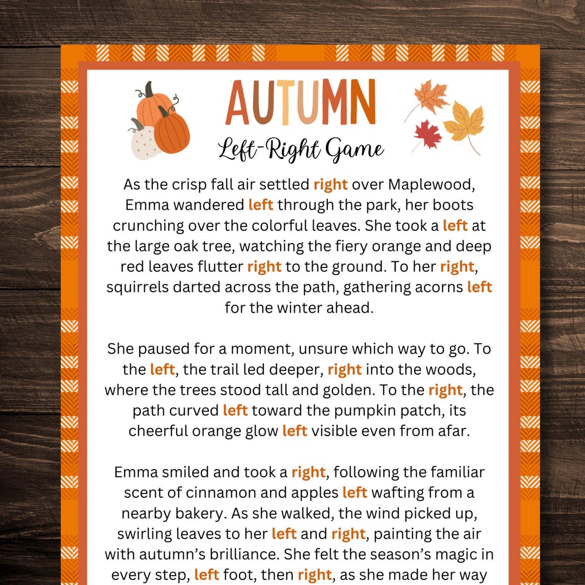 Fall Left Right Game, Left Right Story Pass the Gift Prize Exchange ...